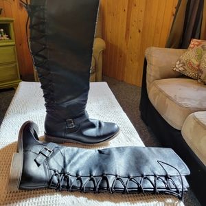 Black, knee high, vegan leather boots. Ladies 9
